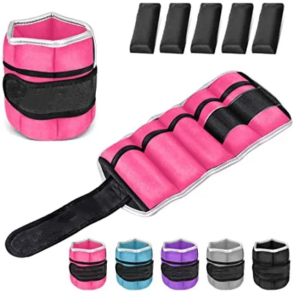 

Wellshow Sports Adjustable Ankle Weights for Women Men Kids Strength Training Wrist and Ankle Weights Sets, Black + customized color
