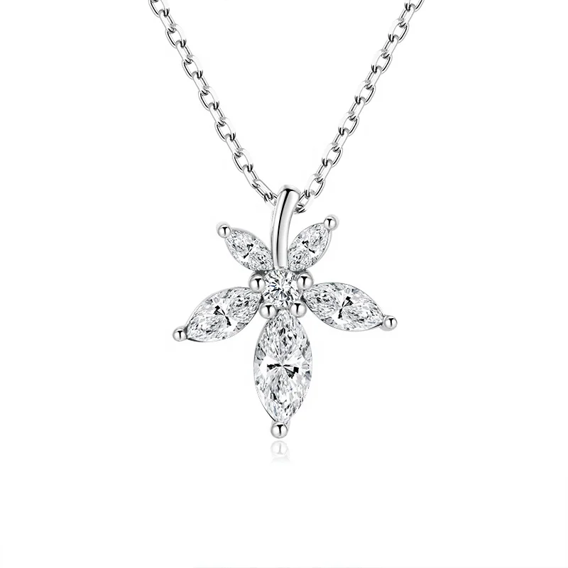 

cute handmade 925 silver pave cz flowers women accessories necklace