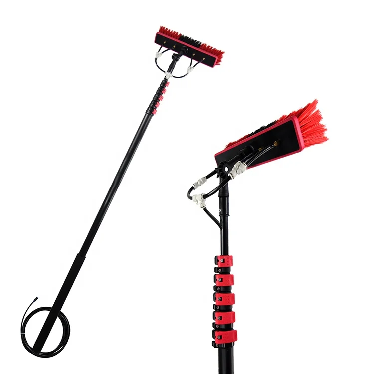

Extenclean 30ft Water Fed Pole Brush System with 9m Aluminum Window Telescopic Solar Panel Cleaning, Black+red