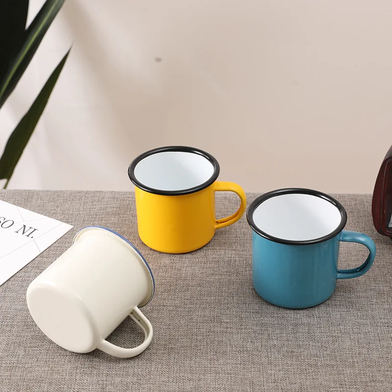 

Manufacturer Wholesale 12oz Custom Stainless Steel Travel Sport Coffee Enamel Camping Mug with colorful Rim, As picture
