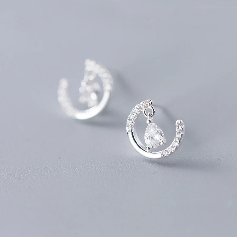 

jewellery 925 sterling silver cute semicircle diamond zircon stud earrings women girl dance wear