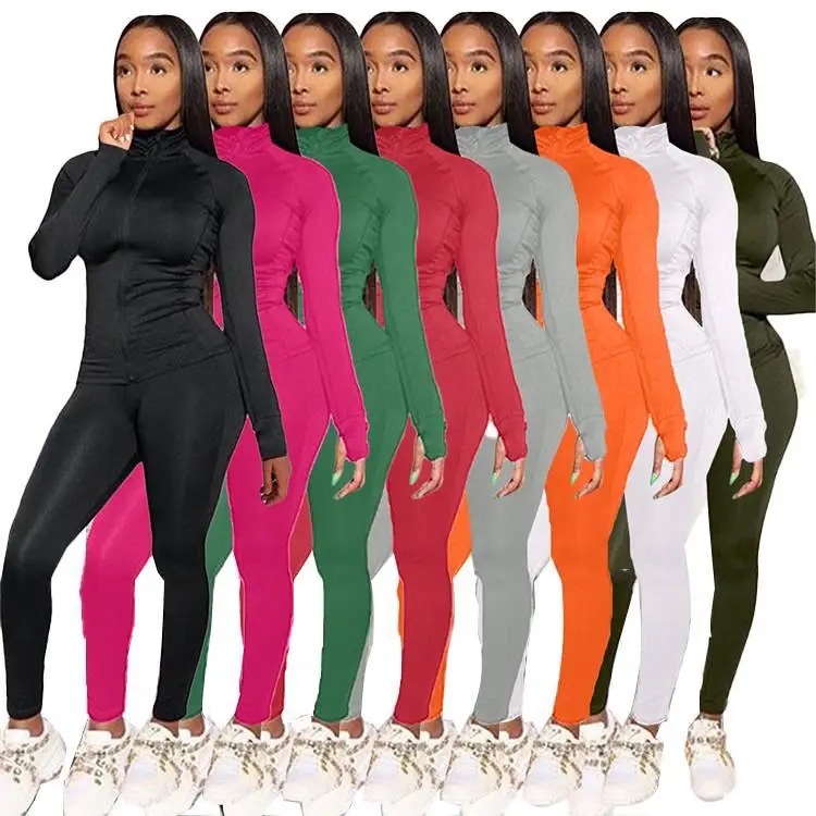 

New Lady Tracksuit Long Jogging Sexy Bodycon Two Piece Autumn Women Sweat Suits Set, Custom color