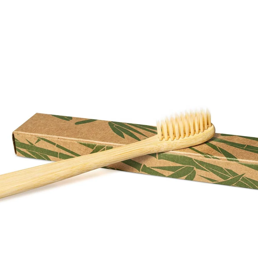 

biodegradable logo toothbrush private laser logo personalized bamboo toothbrush with medium bristle, Natural