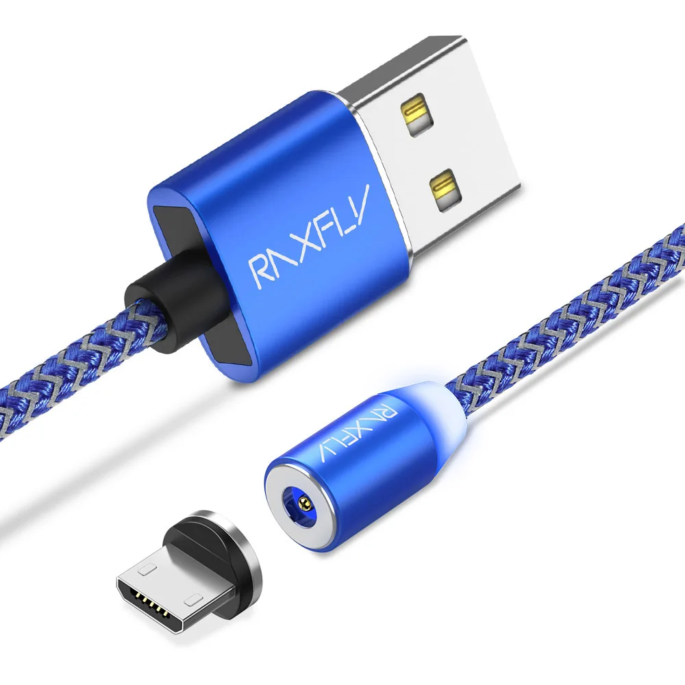 

Free Shipping 1 Sample OK RAXFLY Top Selling Nylon Braided Micro Usb Smartphone Charging Magnetic Led Light Usb Cable