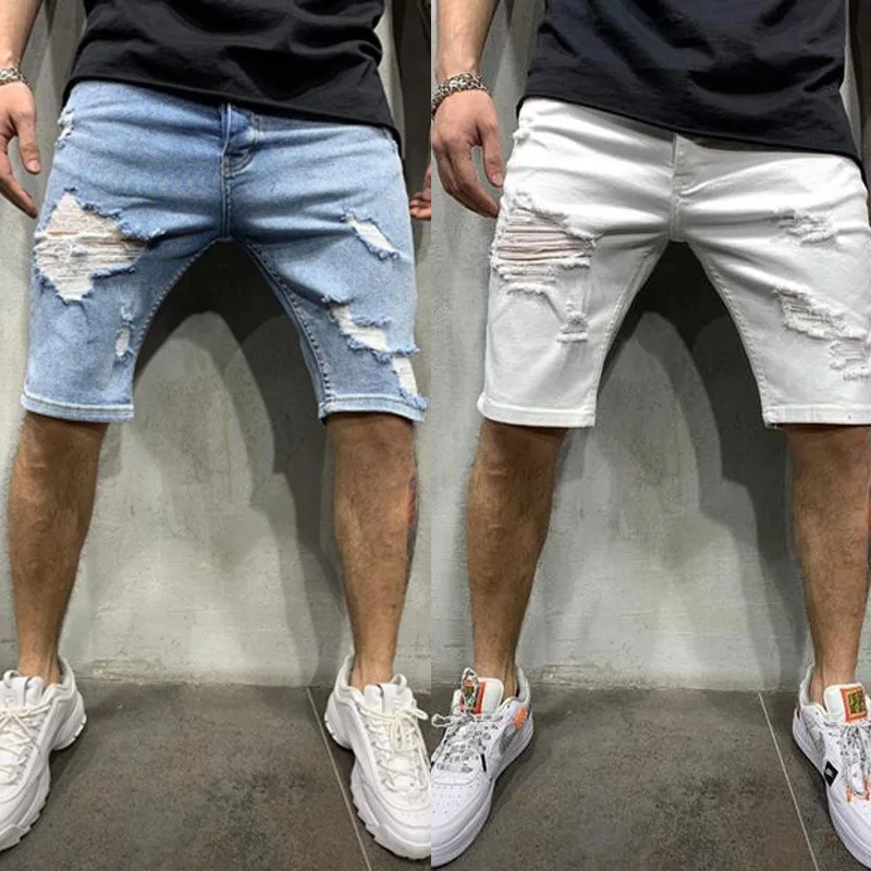 

New Stretch Fashion Casual Slim Fit Men's Short Motorcycle Ripped Denim Shorts Pants Male Clothes Mens Jeans 2021