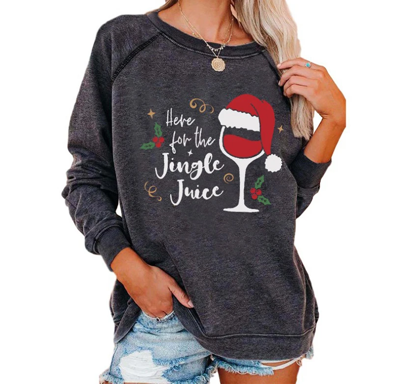 

Amazon Hot Selling Women's Sweatshirt Christmas Tree Car Printed Round Neck Sweater Casual Loose Pullover