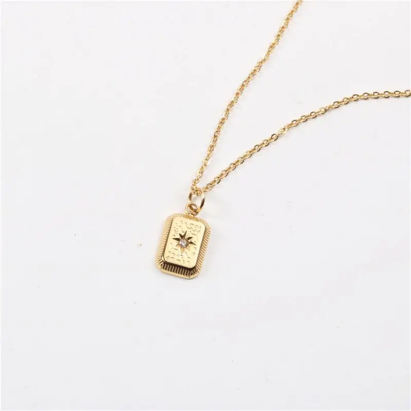 

Jewelry 18K Gold PVD Vintage Style North Star Necklace Rectangle Pendant Stainless Steel Necklace Tarnish Free Jewelry
