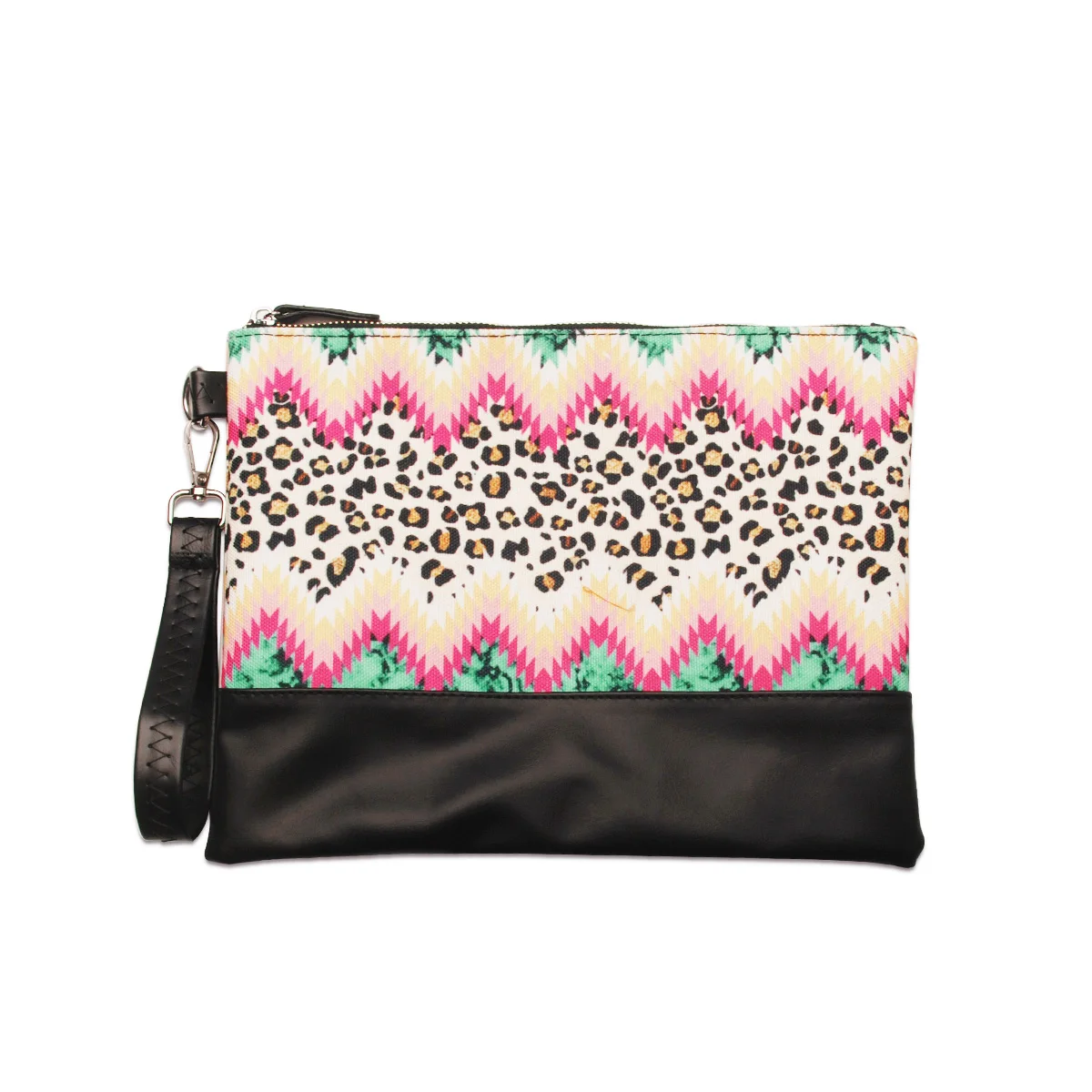 

DOMIL Chevron Leopard Print Wrist Purse Hand Clutch Wallet Accessories Organize Cosmetic Makeup Bags for Women