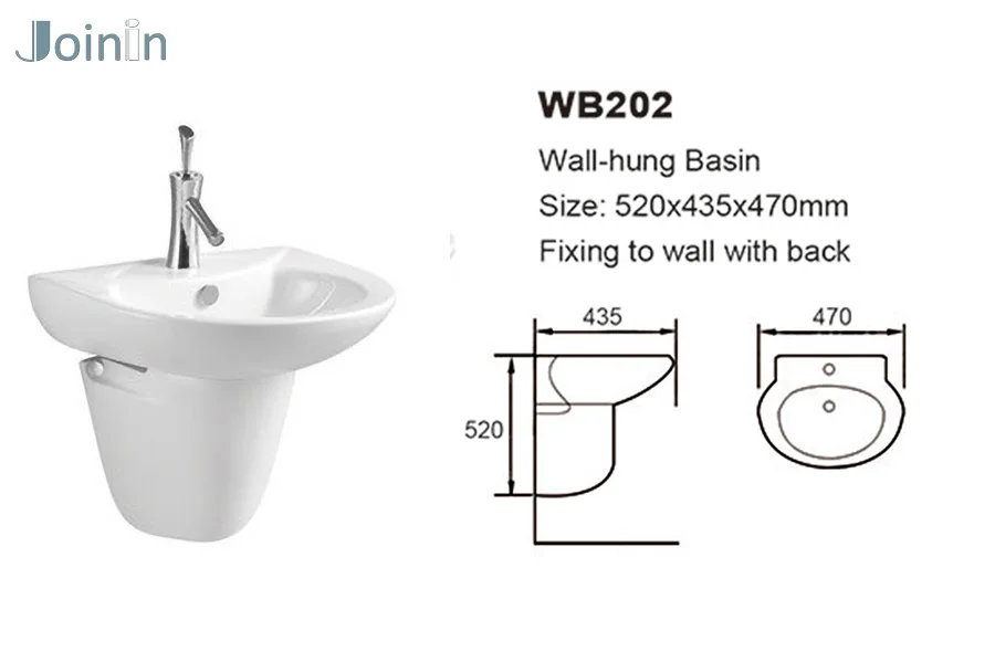 Hot sell Sanitary Ware ceramic single hole Bathroom wall hung basin  (WB202)