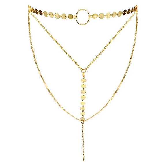 

Fashion Layered Necklace Thin Long Chain Pendant Sequin Necklace for Women