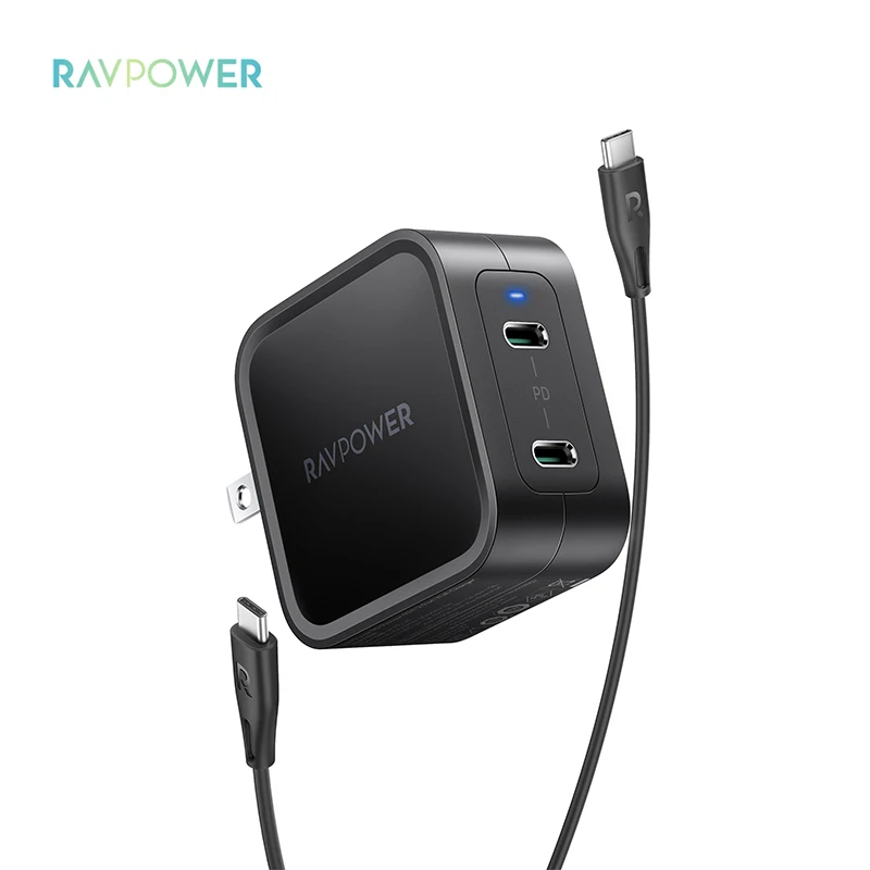 

RAVPower Latest Dual Port Usb-c PD3.0 Wall Adapter Mobile Charger Wall Plug 65W Fast Wall 2022 Charger, Black