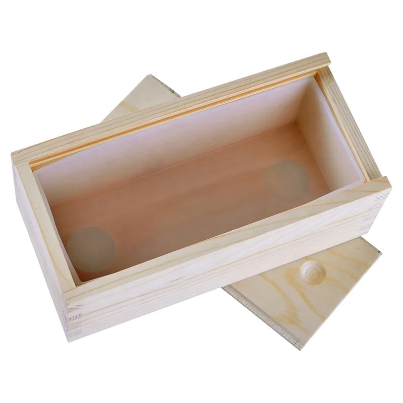 

B0266 Nicole Tall And Thin Silicone Liners For Soap With Wooden Box DIY Silicone Loaf Soap Molds, White