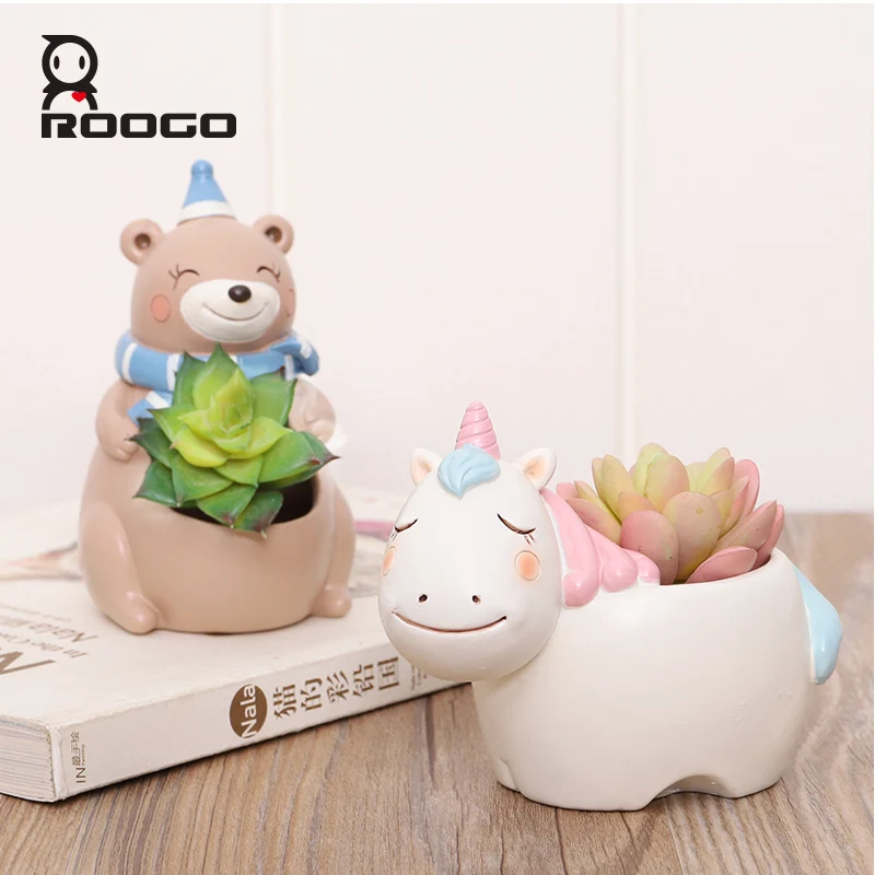 

Roogo resin cute cartoon animal shaped flower pots for home decoration garden succulent planter pot for balcony, Colorful