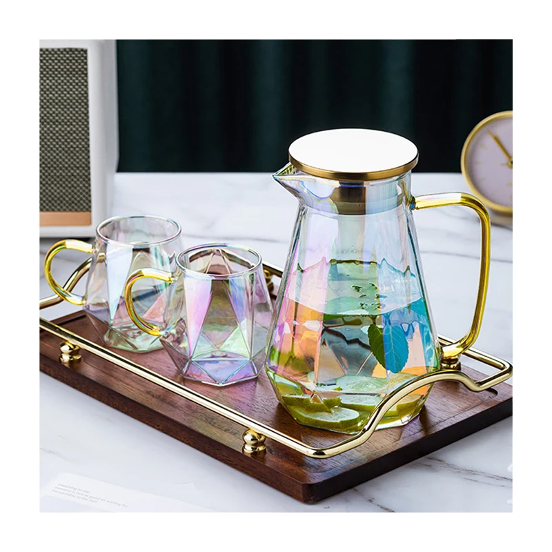

Large Cool Glass Pitcher Water kettle glass jug Carafe Lid Spout Hot Cold Tea Juice Coffee glass water jug, Customized color