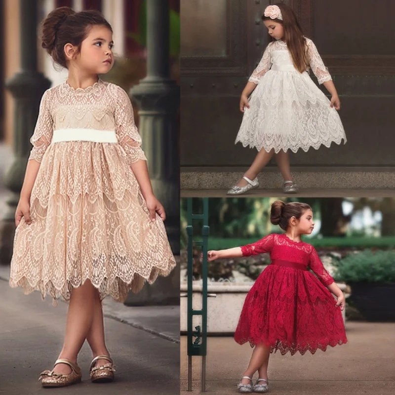 

Top Leader Girls Christmas Flower Lace Embroidery Dress Kids Dresses for Girl Princess Party Children Clothing Wear, Red,white,champagne