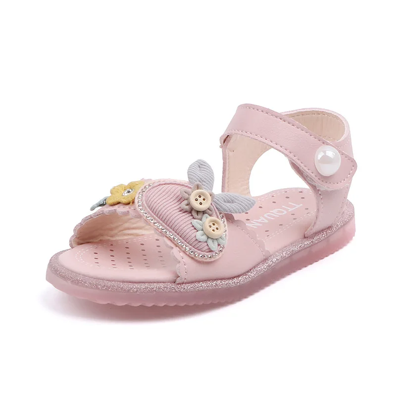 

Korean Cute Bunny Girls Sandals Crystal Bottom Children Pearl Beach Shoes