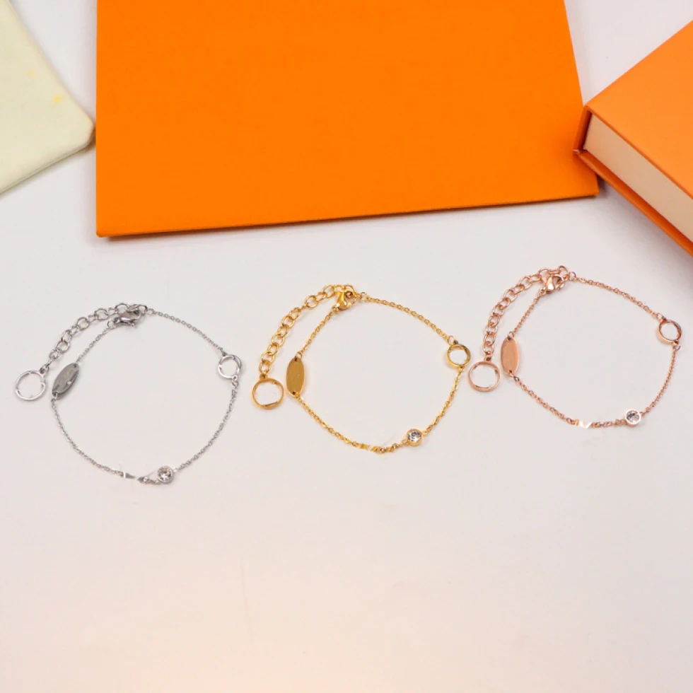 

3 Colors Fashion Stainless Steel Crystal Letter Titanium Jewelry Couple Bracelets and Charms