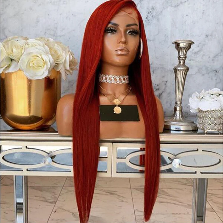 

Red Color Virgin Hair Transparent Lace Front Wig With Baby Hair, 150% 180% Density HD Full Lace Human Hair Wigs For Black Women