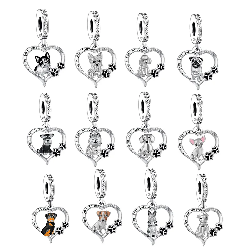 Fit Original Pan Charms Bracelet Necklace 925 Sterling Silver All Country Dog Breed Pendant Bead for Women Jewelry Making