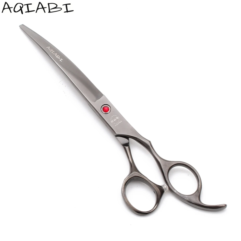 

Pet Groomer Scissors 7" AQIABI Japanese Steel Bend Down Scissors Pet Scissors A4007, Red handle