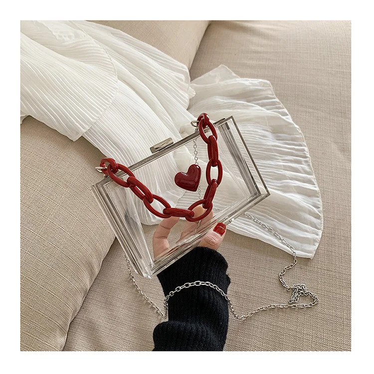 

Transparent Women Ins Chains PVC Shoulder Bag Big Chains Handle Lady Trendy Shoulder Bag Female 2020 New Messenger Bolsa Sac