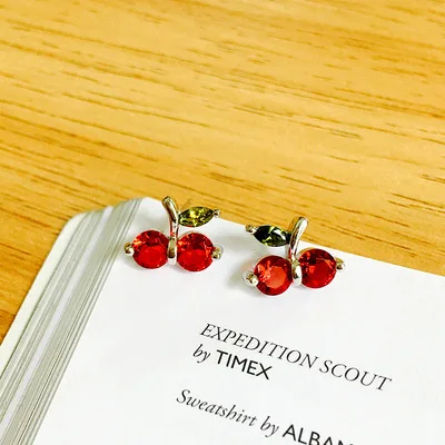 925 Sterling Silver Prevent Allergy Red cherry Stud Earrings for Women Wedding Jewelry 2021