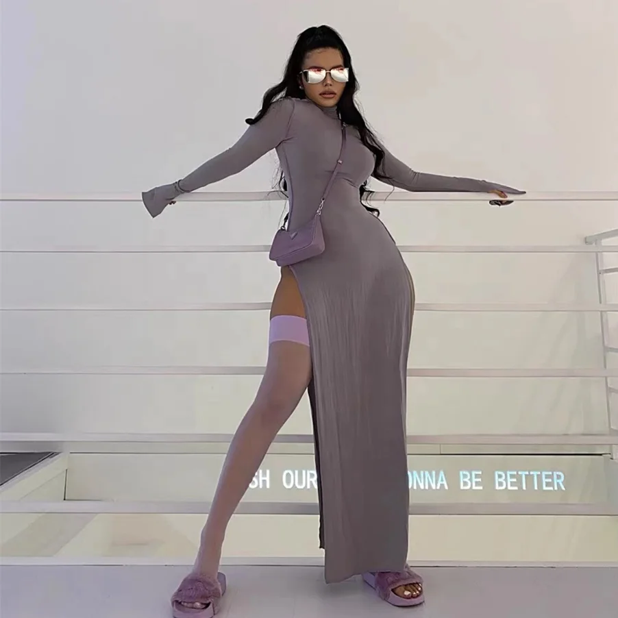 

Custom logo women dresses casual summer sexy bodycon wholesale long sleeve party long dress women