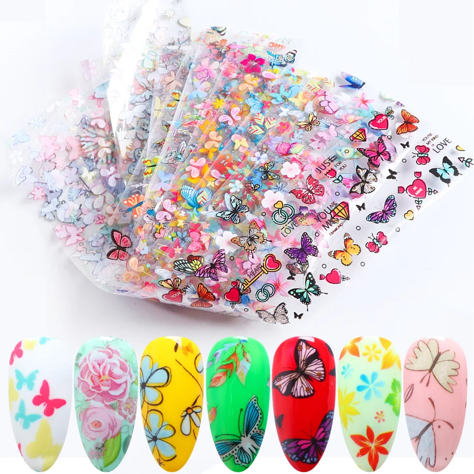 

2020 Hot Selling Butterfly Flower Design Nail Foil Transfer Paper Decal UV Gel Nail Polish Sticker Nail Art Decoration
