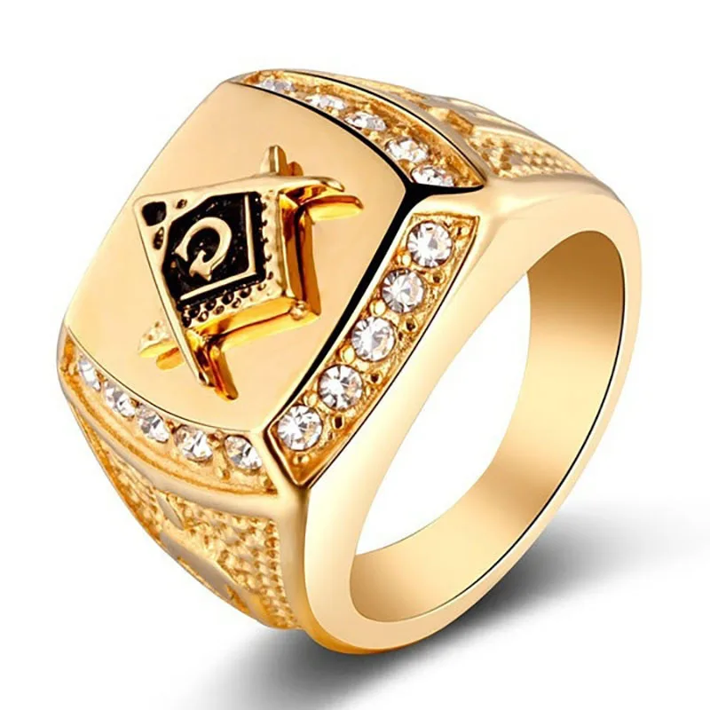 

New Arrivals Retro Gold Plated Vintage Freemason Symbol Masonic Signet Biker Rings for Men, Silver