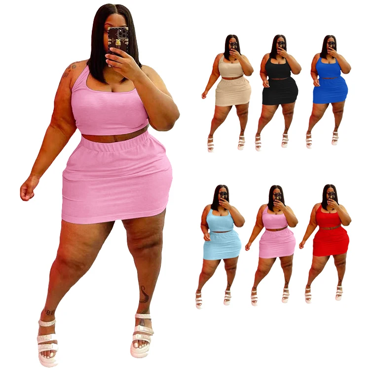 

Custom Logo Halter Short Style Casual Sports Plus Size Women 2 Piece Set Summer Two Piece Set Women, 6 solid colors