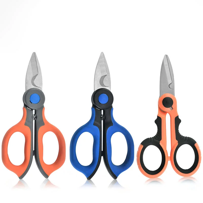 

Stainless Steel Electrical Scissors Fish Tape Electric Wire Ethernet Cable Scissors, Orange;blue;red