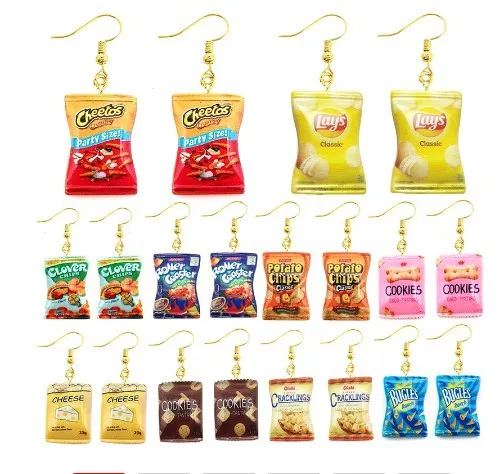 

Fashion Cute Geometric Earrings Dainty French Fries Cheese Chips Food Snacks Earrings for Women, As picture