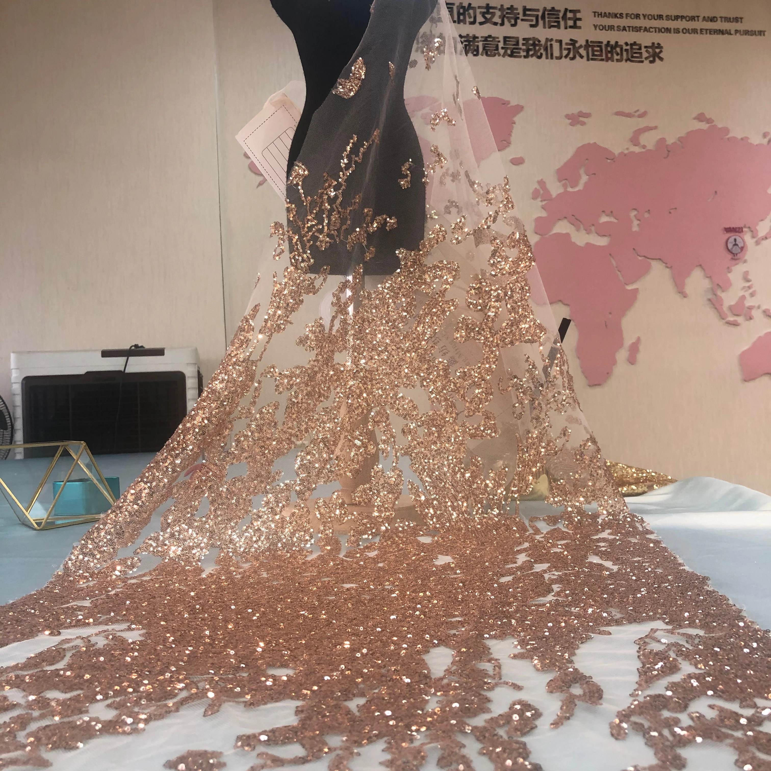 

MX570 2021 Hot Sale Color Luxury Mesh Evening Dress Sequins Fabrics rose gold And gray fabric lace For Women Party Dress