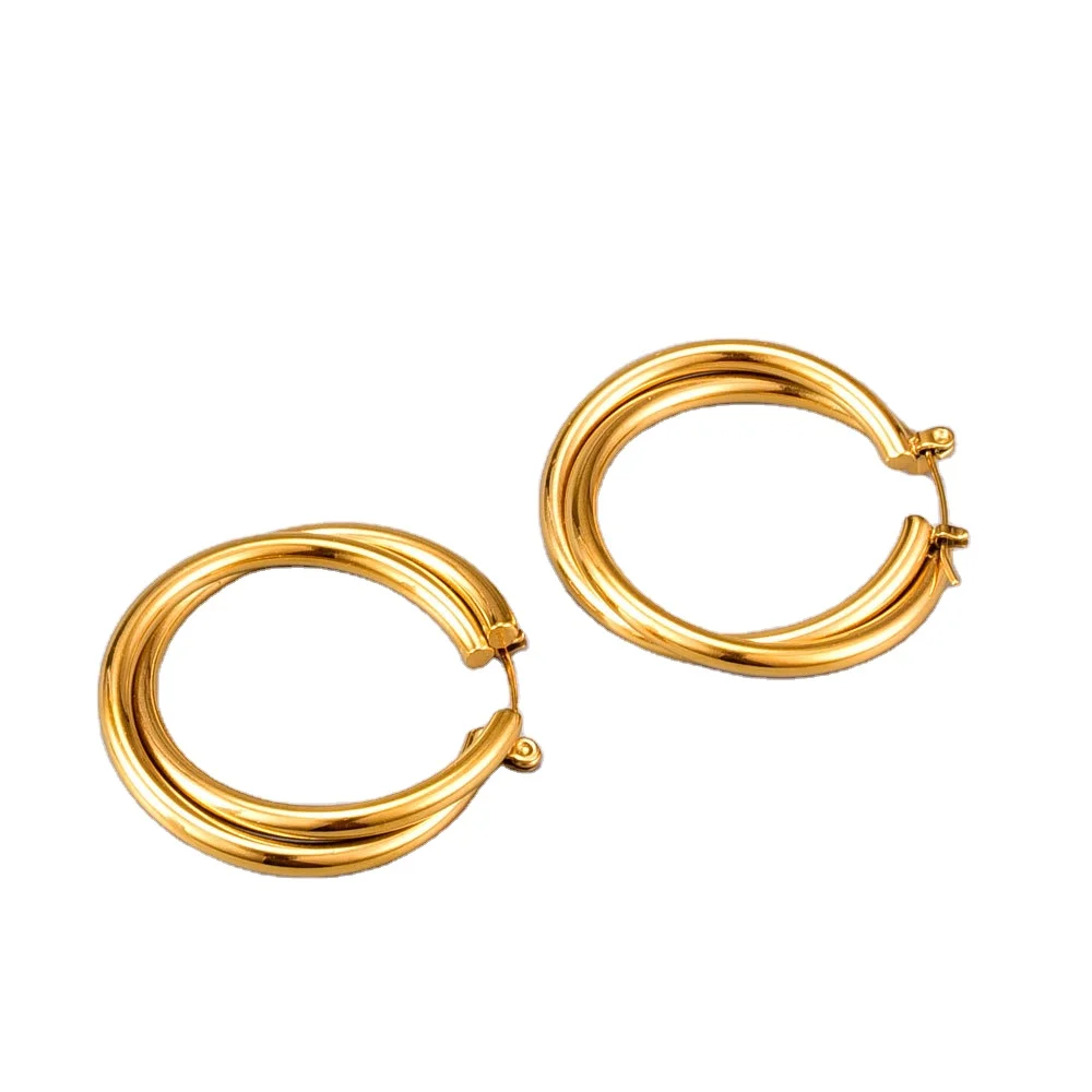 

Hot Selling Statement Earring Gold Plated Stainless Steel Double Hoop Earrings