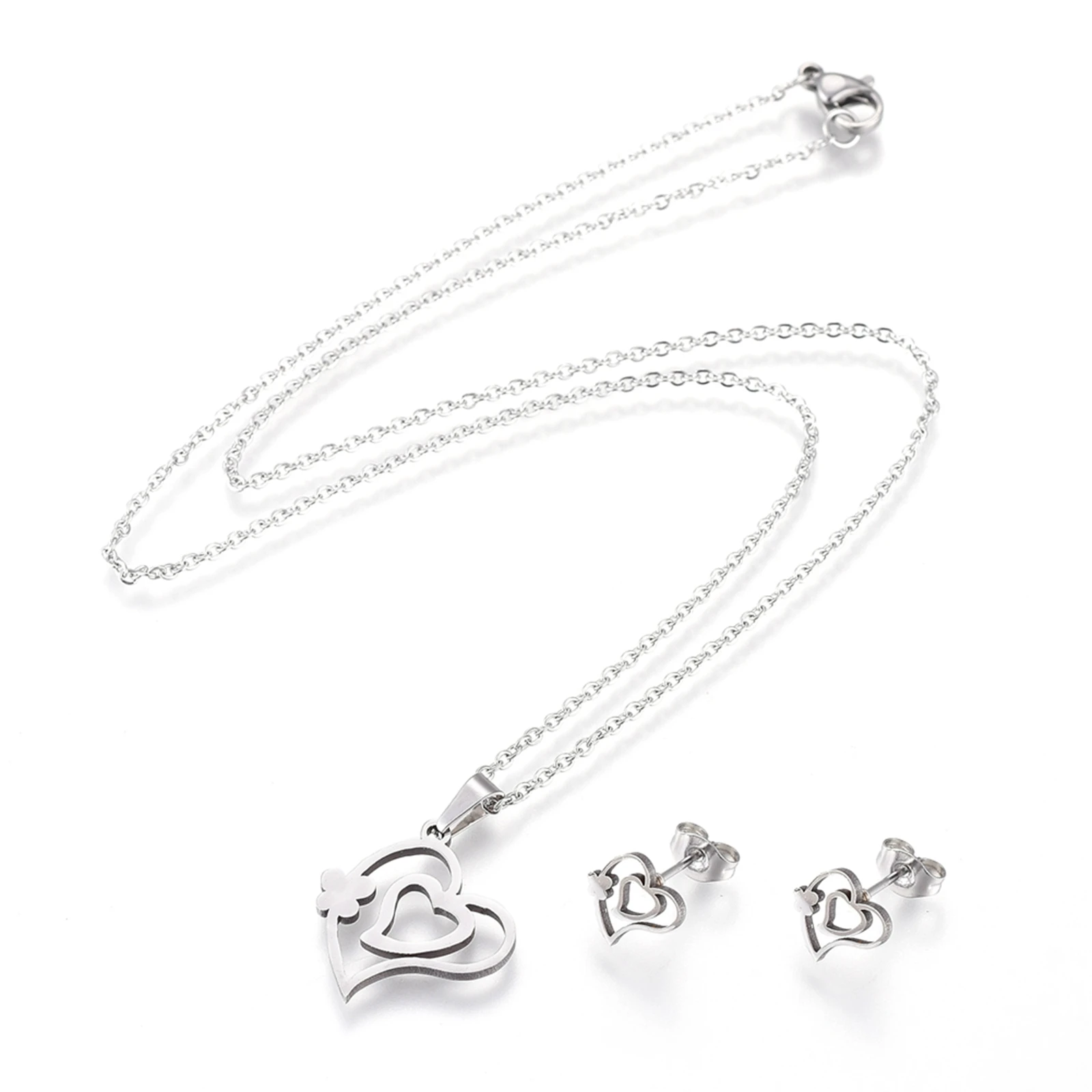 

PandaHall 304 Stainless Steel Heart Stud Earring and Necklaces Jewelry Sets