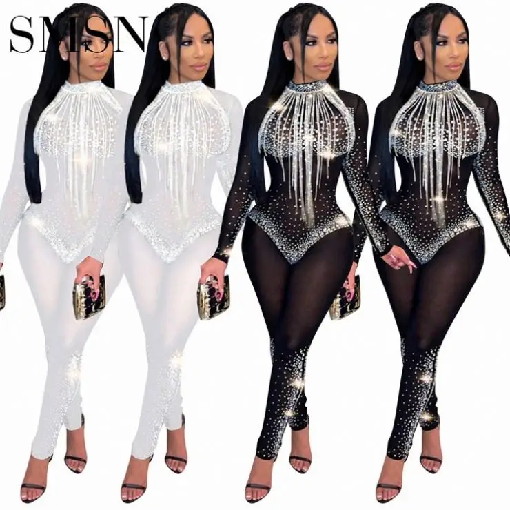 

Amazon's new sexy nightclub women's autumn and winter hot diamond mesh jumpsuit