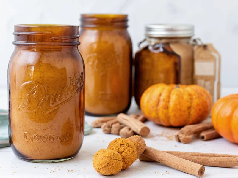 Homemade pumpkin spice stored in amber glass jars