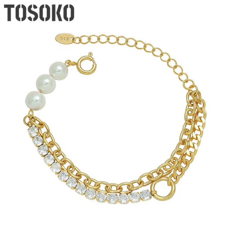 

Stainless Steel Jewelry Imitation Pearl Zircon Double Stitched Geometric Bracelet Women's Fashion Bracelet BSE029