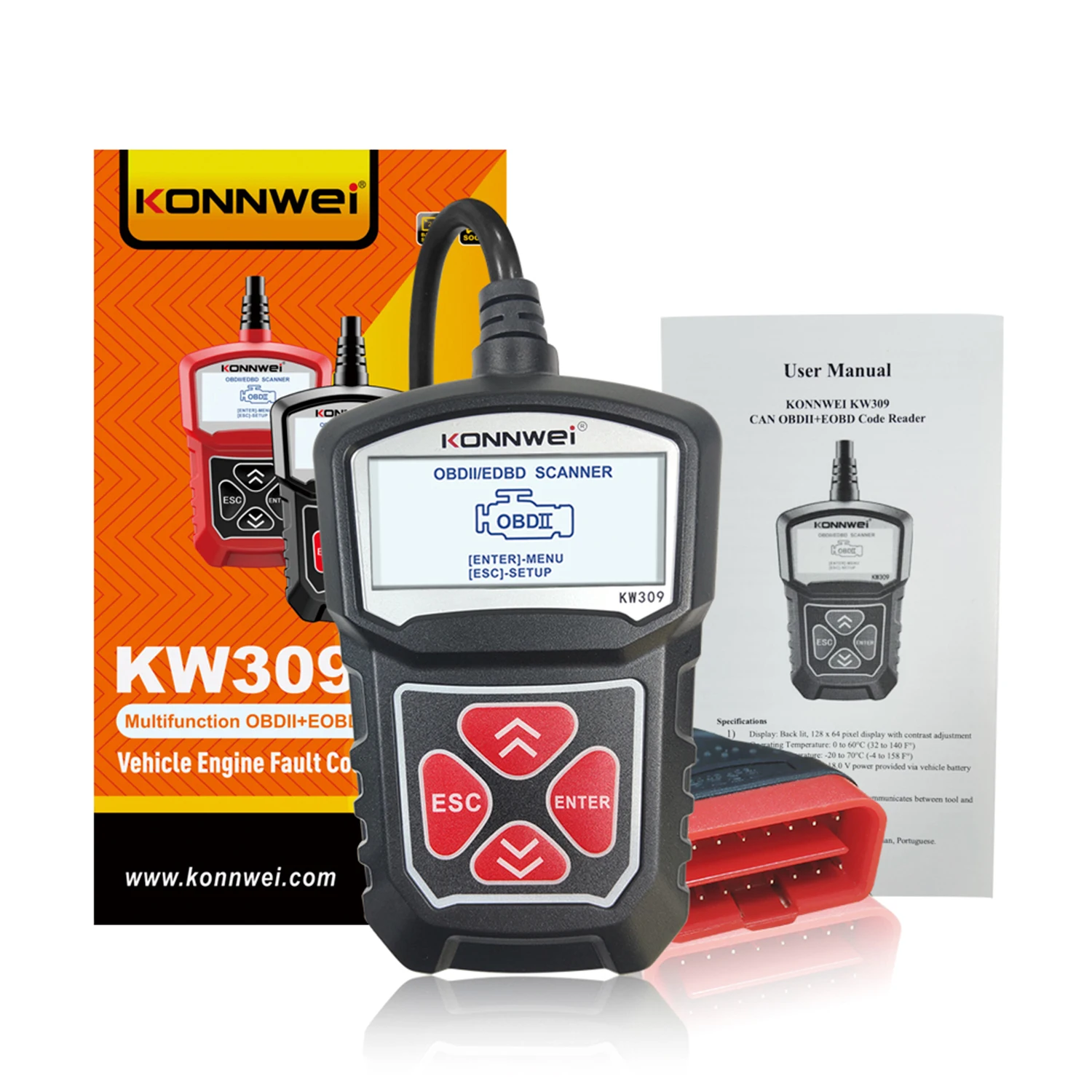 

KONNWEI KW309 Universal Car Scanner Professional Automotive Code Reader Vehicle CAN Diagnostic Scan Tool, Black