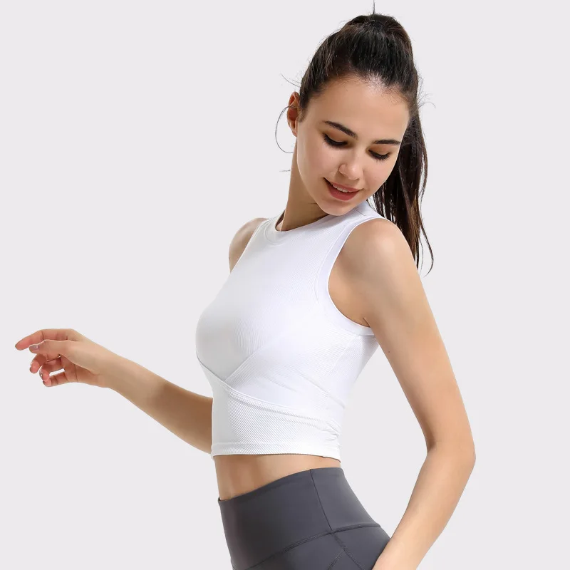 

New product ribbed running sports vest women's yoga wear top with chest pad running sleeveless fitness vest