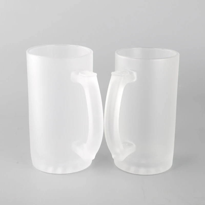 

Frosted Glass Mug Sublimation Blanks 16oz Transparent Clear Beer Glass Mug with Handle Custom Tumbler Cups in Bulk