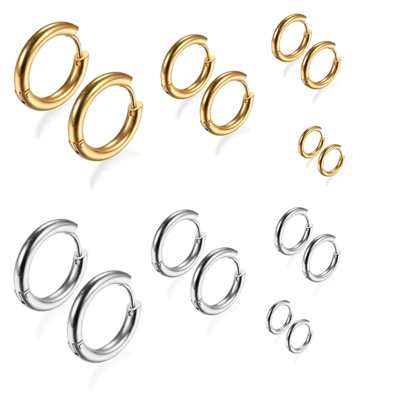 

Wholesale Silver Gold Small Hoop Earring Men Hip Hop Circle Stainless Steel Earrings for Women Accessories Jewelry, Gold silver