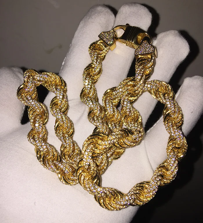 

Urban Jewelry Men Diamond Rope Chain Necklace, 18k gold