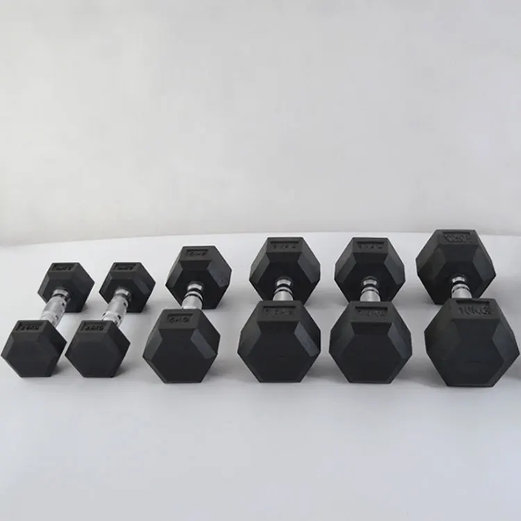 

Wholesale rubber hex dumbbell weights 2.5 to 50KG external rubber cast iron internal gym rubber hex dumbbells, Many