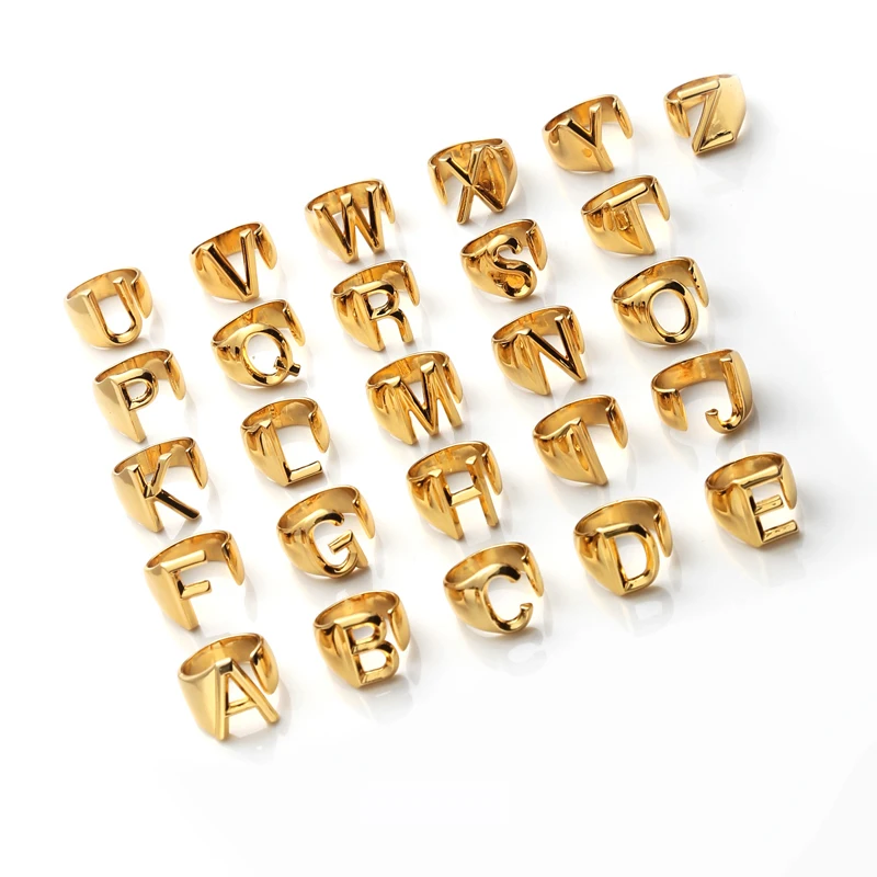 

2019 New Alphabet A- Z Letter Stacking Rings Wide Chunky Irregular Gold Ring  Initial Statement Ring Unisex