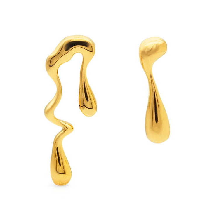 

Chris April women jewelry stainless steel 18K gold plated twist asymmetric stud earrings