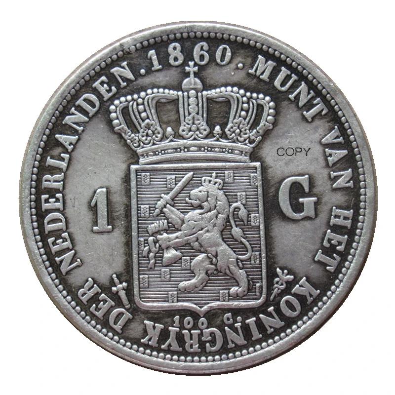 

Reproduction Netherlands 1860 1 Gulden - Willem lll Silver Plated Decorative Coin