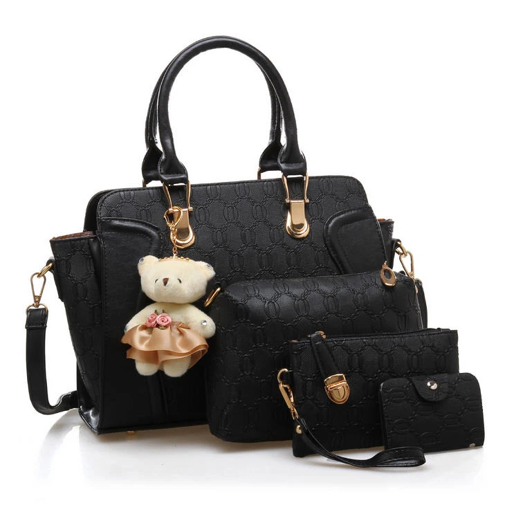 

New China manufacturer bag ladies 4 in 1set bag leather bag ladies, Black,blue,white,gold,khaki,wine red
