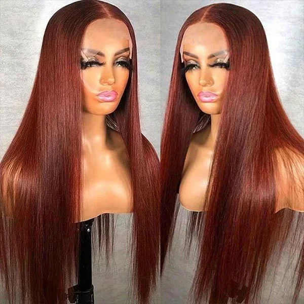Wholesale 13x4 Lace Front Red Reddish Brown Straight Lace Frontal Wigs Straight Style Pre-Plucked Human Hair Wig for Black Women