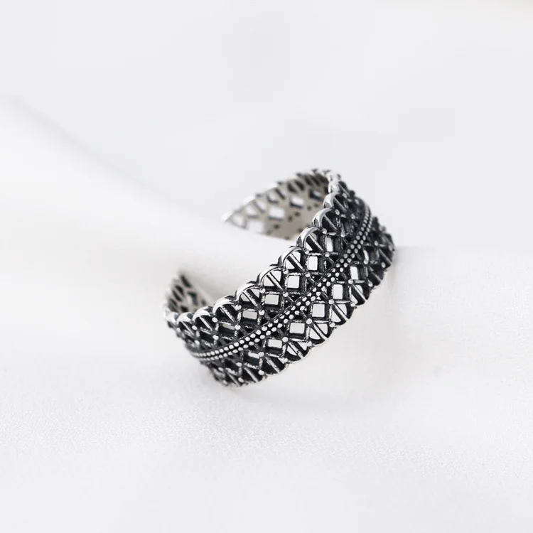 

Korean fashion silver rings jewelry 925 sterling silver fashion black lace vintage open index finger ring, As pics